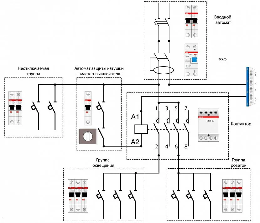 Мастер выключатель схема подключения через контактор схема подключения