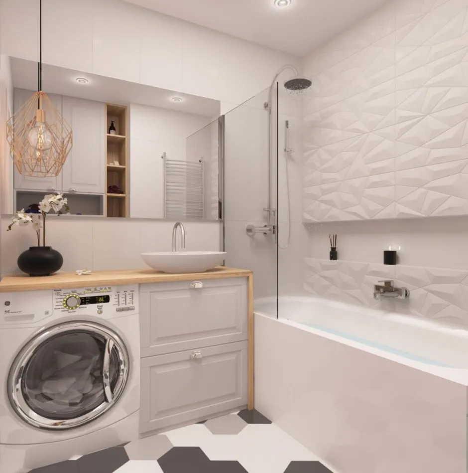 ванная комната дизайн в своем доме со стиральной машиной