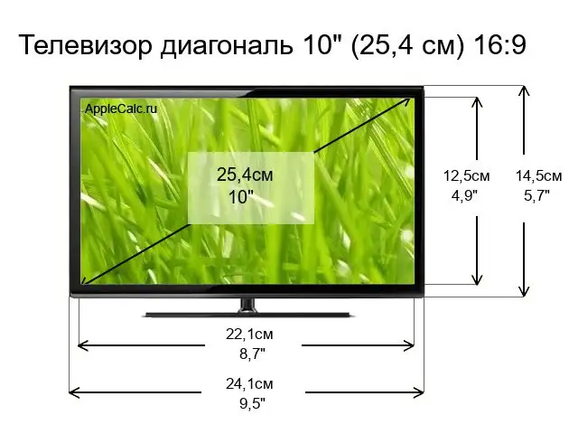 Размер телевизора по диагонали таблица